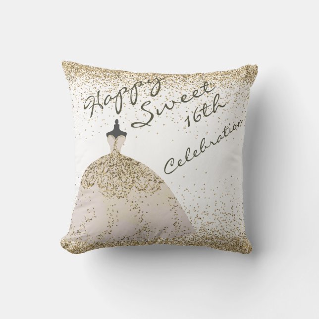 Almofada Ouro Branca Grande Gown Doce 16º Aniversário (Frente)