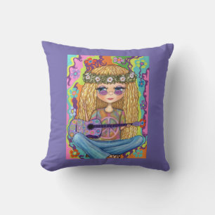 Almofada Ouro Cabelo Hippie Pintinho Púrpura Guitarra Sinal