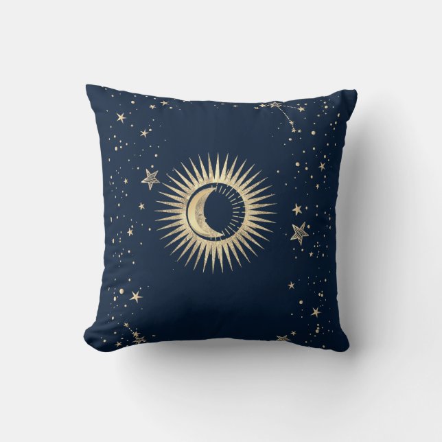 Almofada Ouro Celestial Sol e Lua Estrelas (Frente)
