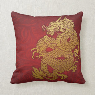 Almofada Ouro chinês e vermelho do dragão