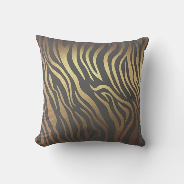 Almofada Ouro Contemporâneo Chochlatte Zebra Pele Animal (Frente)