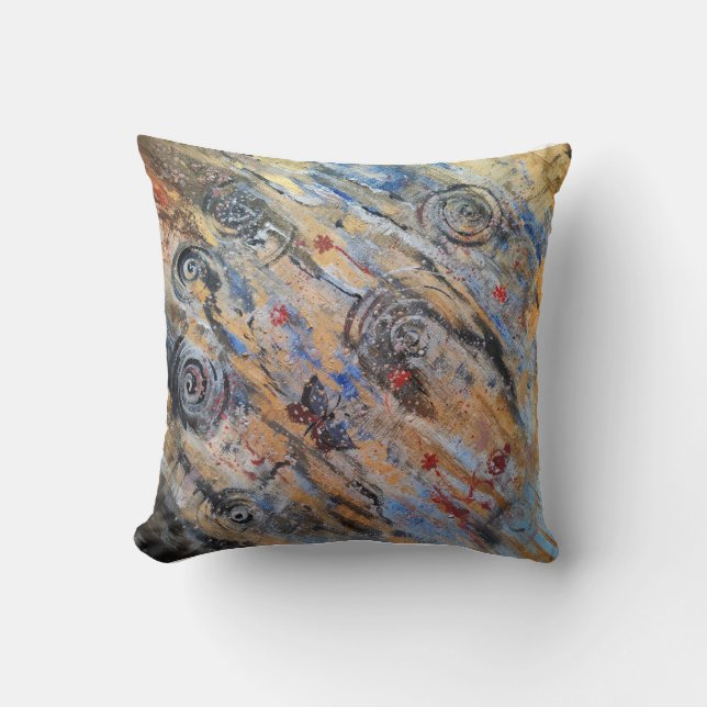 Almofada ouro de abstrato e borboleta prateada (Frente)