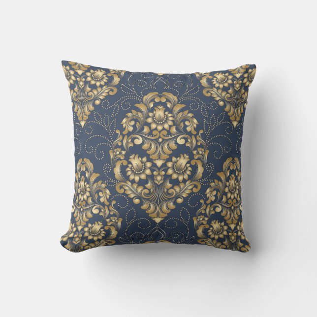 Almofada Ouro de Damasco Ornamental Blue Floral (Frente)
