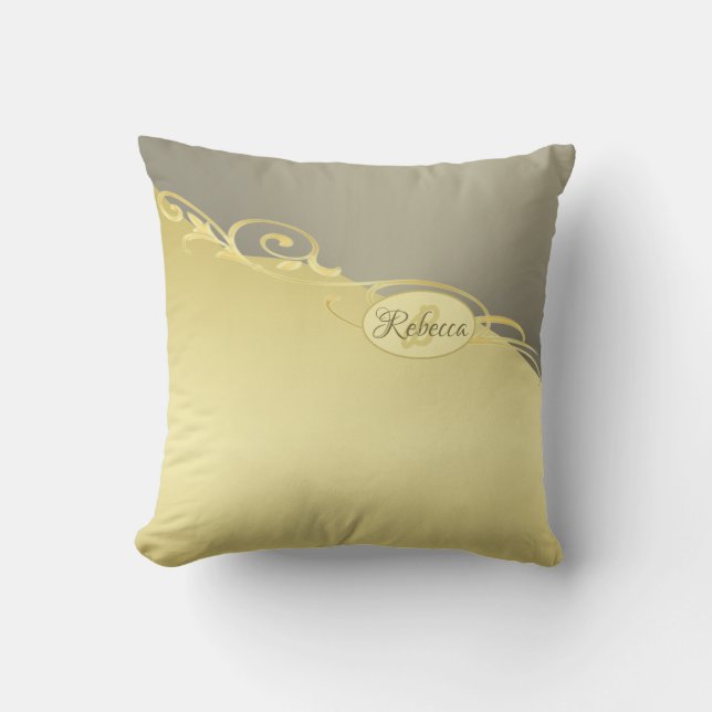 Almofada Ouro de luxo decorativo em ouro e prata, monograma (Frente)