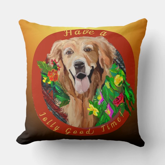 Almofada Ouro de Natal animado Retriever Jolly Boa Hora (Frente)