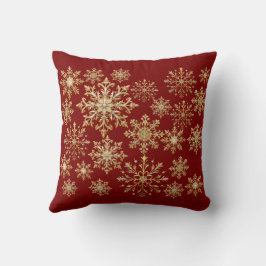 Almofada Ouro de Natal e Floco de Neve Vermelho 