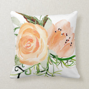 Almofada Ouro de pêssego e rosas de pedras de aquarela
