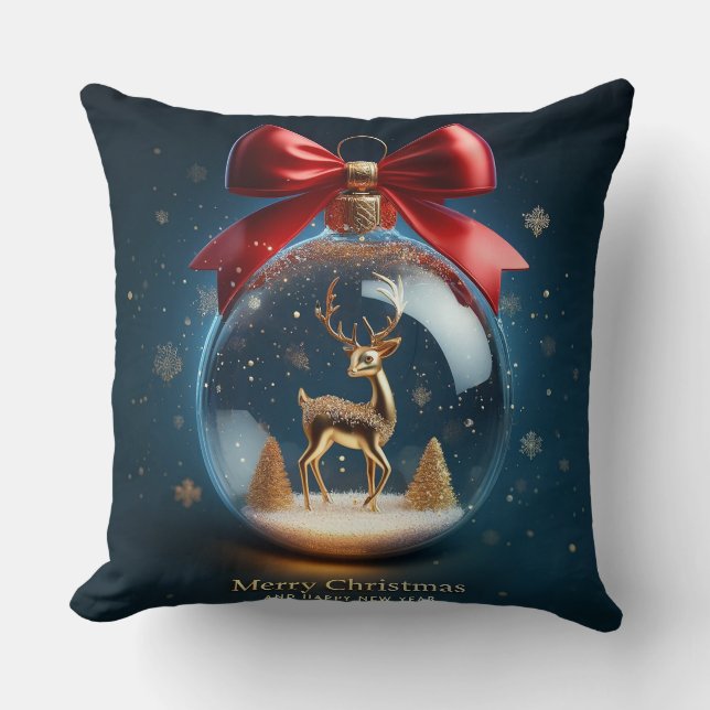 Almofada Ouro Deer Ornament em um Bauble de Natal (Frente)