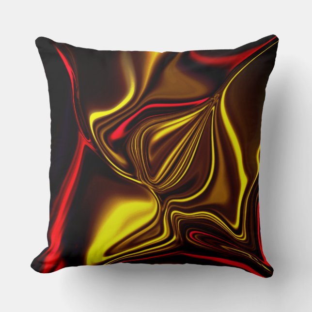 Almofada Ouro e traços curvos vermelhos com partes escuras (Frente)