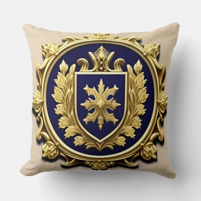 Almofada Ouro Elegante Crest Ornamental com Blindagem (Frente)