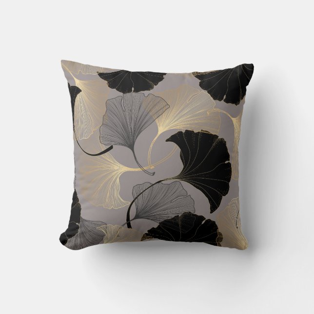 Almofada Ouro elegante Ginkgo, fundo vintage. (Frente)