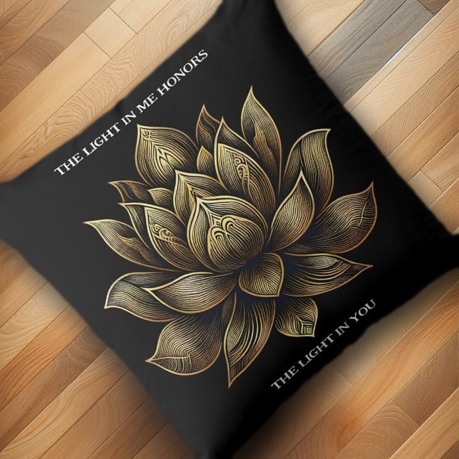 Almofada Ouro Elegante Lotus Flor em Mim... (Golden Lotus Yoga Throw Pillow Cover Photo)