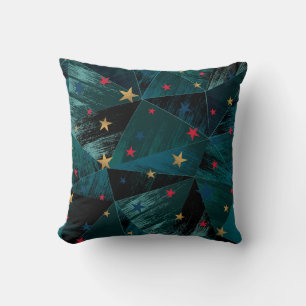 Almofada Ouro, estrelas vermelhas em azul