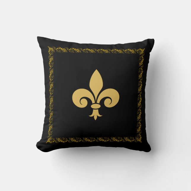 Almofada Ouro Fleur de Lis com Quadro Floral a Preto (Frente)