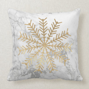 Almofada Ouro Flocos de Neve Cinza Frio Branco Prateado
