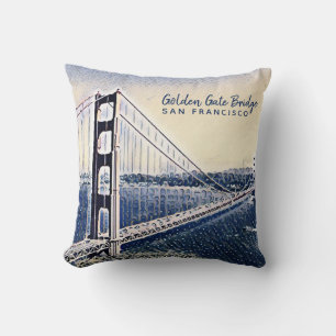 Almofada Ouro Gate Bridge San Francisco Watercolor Art