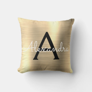 Almofada Ouro luxuoso inicial escovada do nome do monograma