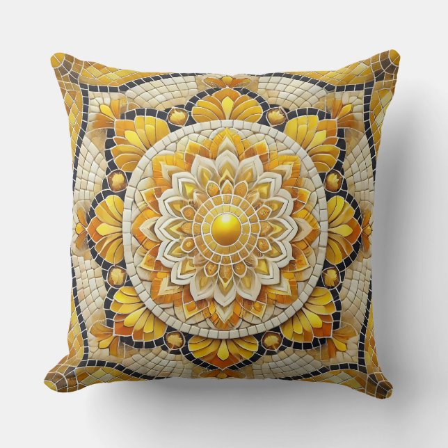 Almofada Ouro Mandala: Bela Arte Mosaica (Frente)