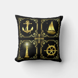 Almofada Ouro náutico de âncora/vela/roda/farol
