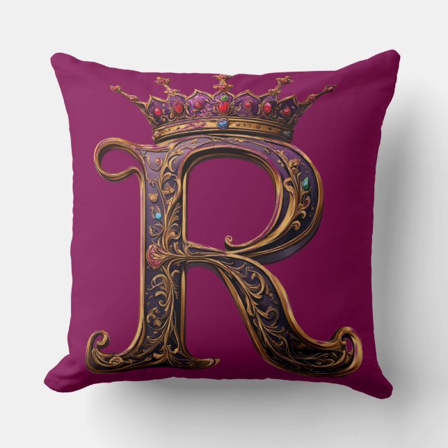 Almofada Ouro Ornamentado 'R' Adornado com Diamantes (Frente)