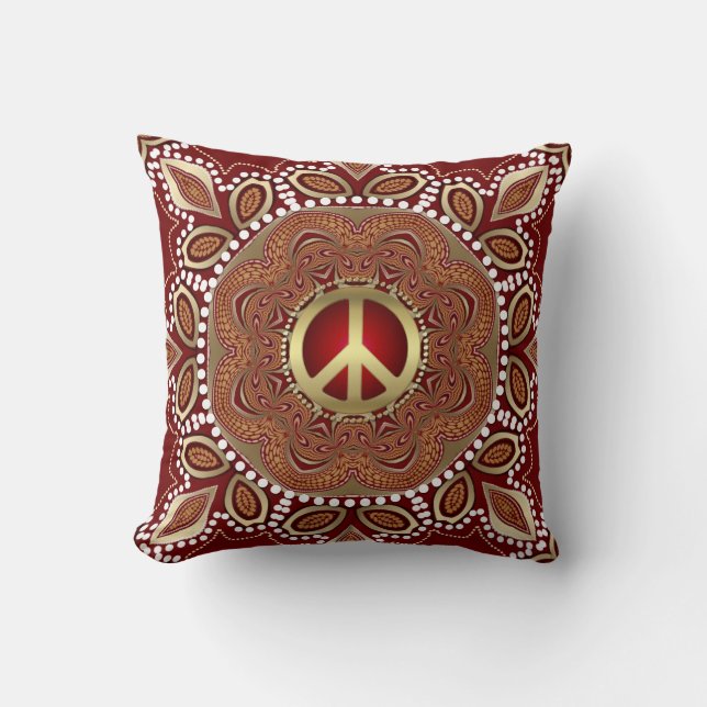 Almofada Ouro Peace Earth Tribal Batik Cushion / Travesseir (Frente)