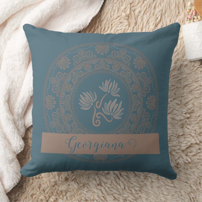 Almofada Ouro Personalizado Teal Rococo Lotus Dot Mandala (Cobertor)