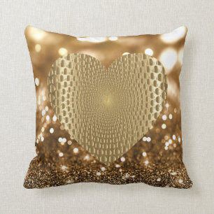 Almofada Ouro Prismatic Heart Bokeh Faux Glitter