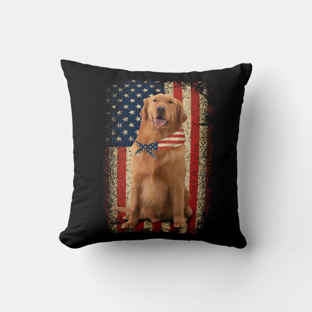Almofada Ouro Retriever American Flag Bandana 4 De Julho (Frente)