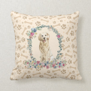Almofada Ouro Retriever Cachorro Impressão e Coroa Floral