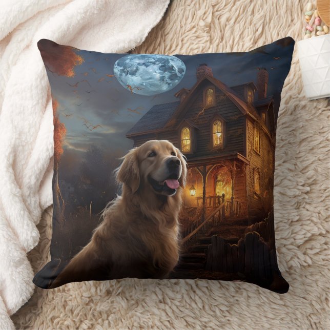 Almofada Ouro Retriever Halloween Ascariado (Cobertor)
