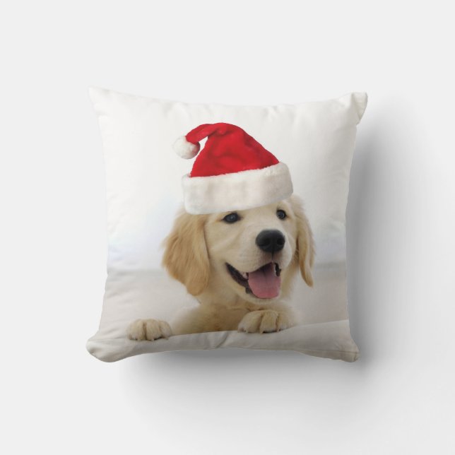 Almofada Ouro Retriever Puppy Travesseiro de Natal (Frente)
