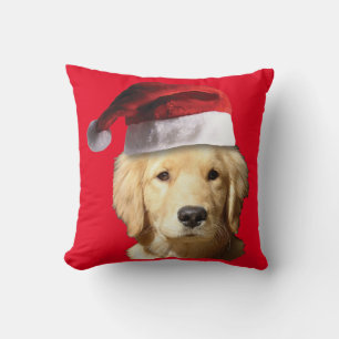 Almofada Ouro Retriever vestindo um Chapéu do Papai Noel