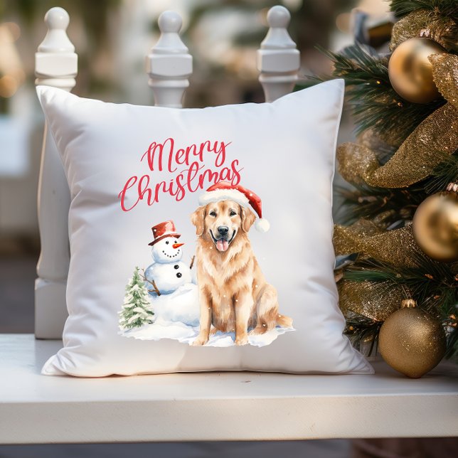 ALMOFADA OURO RETRIVER DOG SANTA HAT MERRISTMAS (DECOR YOUR HOUSE DURING CHRISTMAS SEASON PILLOW WITH DOG THEME GOLDEN RETRIEVER)