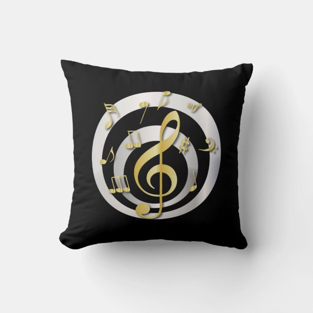 Almofada Ouro retro do efeito 3D e notas musicais de prata (Frente)