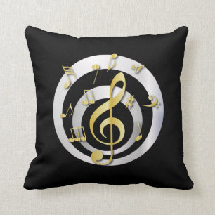 Almofada Ouro retro do efeito 3D e notas musicais de prata