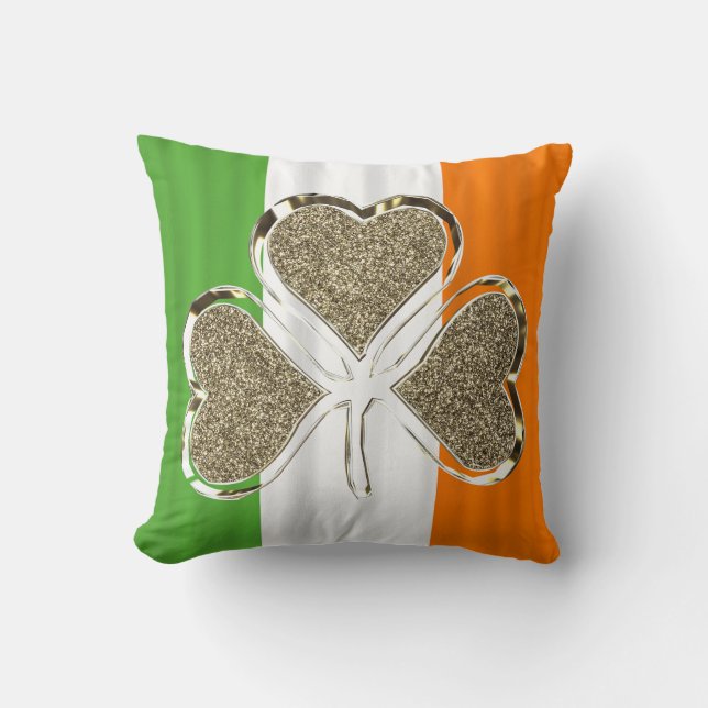 Almofada Ouro Shamrock Clover Ireland Flag Elegant (Frente)