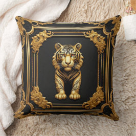 Almofada Ouro tigre e quadro decorativo preto
