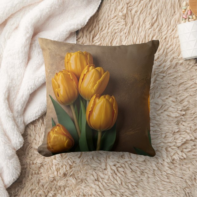 Almofada Ouro Tulipas Travesseiro decorativo (Cobertor)