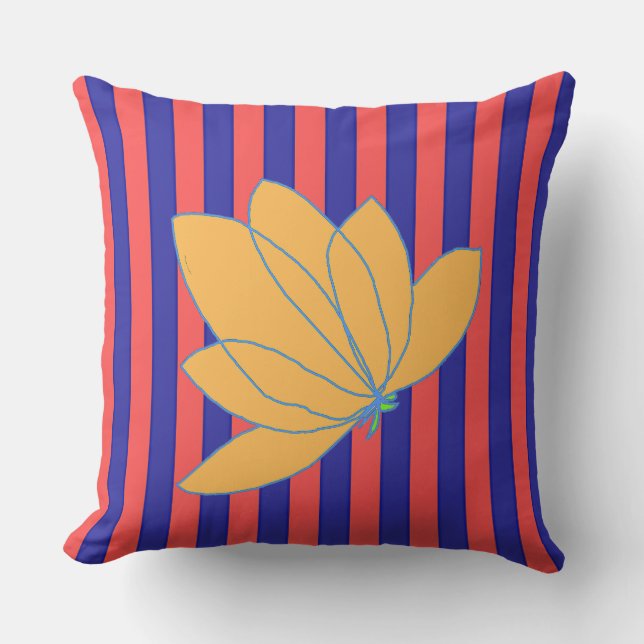 Almofada Ouro Vermelho Azul Floral Stripe (Frente)