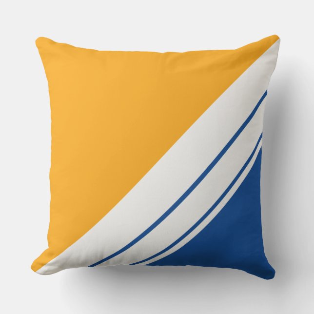 Almofada Ouro Yellow Royal Blue Diagonal White Stripes (Frente)