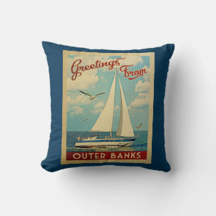 Almofada Outer Banks Sailboat Viagens vintage Carolina do N