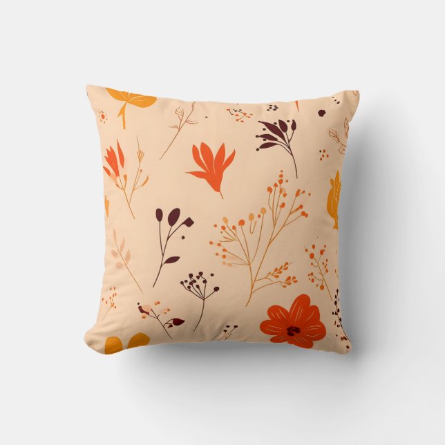 Almofada Outono Laranja e Beige Travesseiro decorativo Flor (Frente)