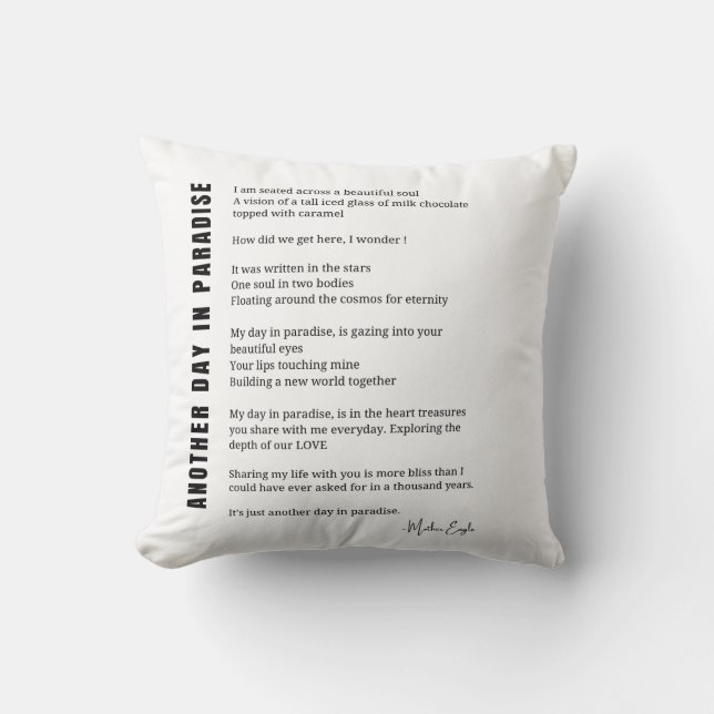 Almofada Outro dia no paraíso poema arte branca negra (Frente)