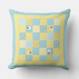 Almofada Ovelha galesa divertida, Faux Patchwork, Travessei