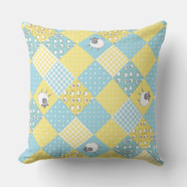 Almofada Ovelha galesa divertida, Faux Patchwork, Travessei