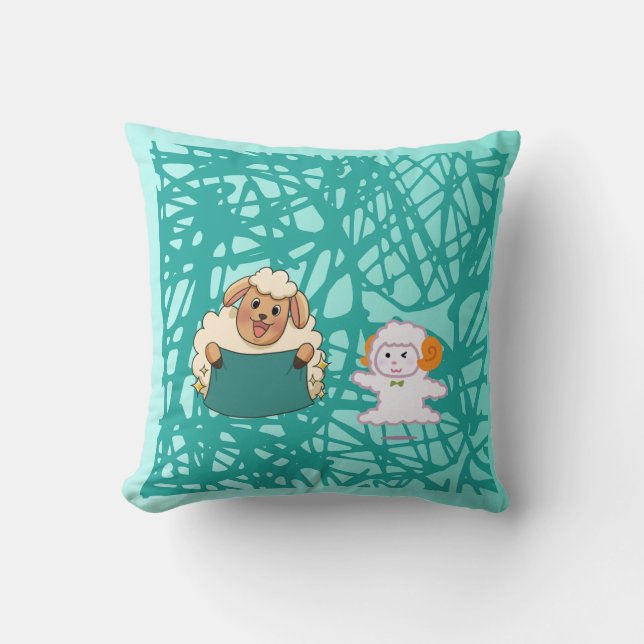 Almofada Ovelhas e Cordeiros de Desenho Animado Fofo Quarto (Frente)