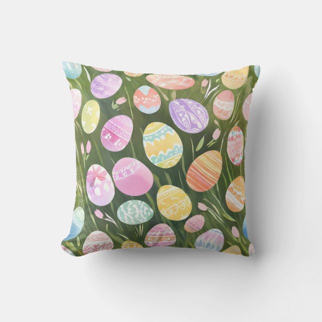 Almofada Ovos de Páscoa Pastéis | Aquarela de Primavera Bon (Frente)