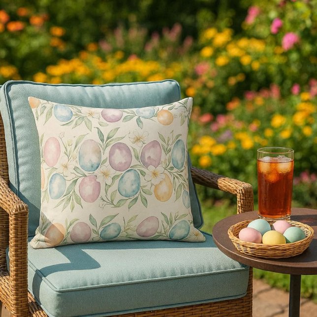 Almofada Ovos de Páscoa Pastéis e Folhagens  (Create cozy outdoor living spaces with throw pillows.  This pillow is perfect for Easter )