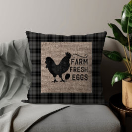 Almofada Ovos Frescos da Fazenda Preto Cinza Frango em Saca