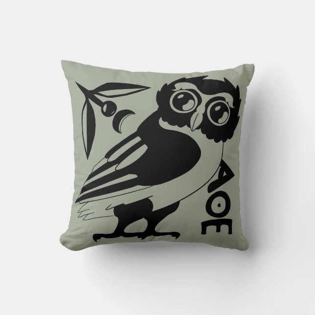 Almofada Owl of Minerva Pillow, Green/gray(#a3ac99) (Frente)